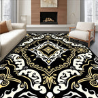 Ornate Black Yellow Geometric Pattern Rug