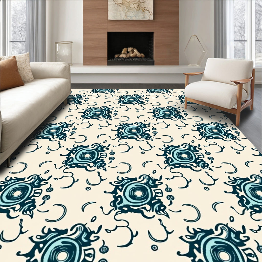 Abstract Teal Swirl Decorative Pattern Rug
