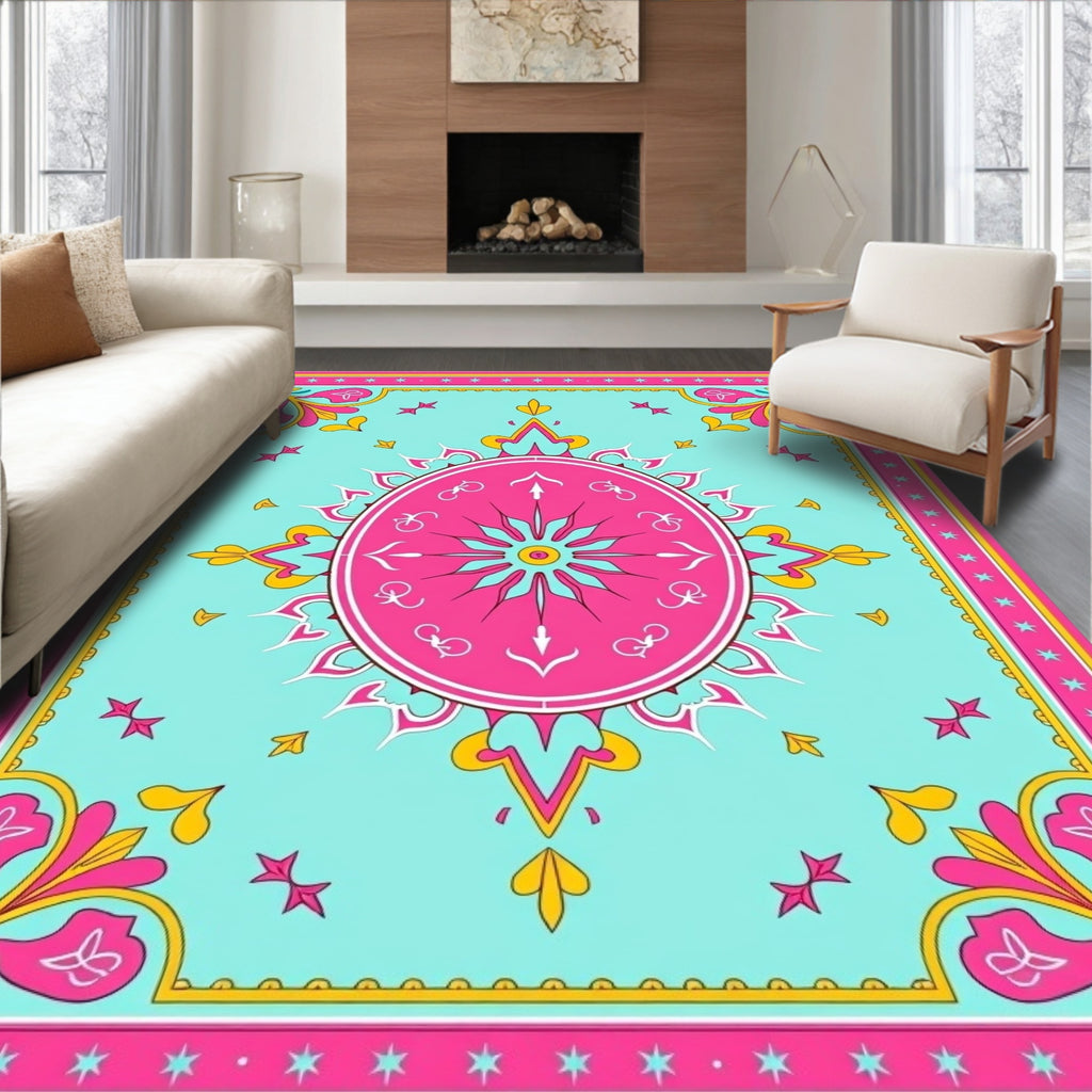 Vibrant Folk Art With Mandala Design Rug