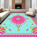 Vibrant Folk Art With Mandala Design Rug