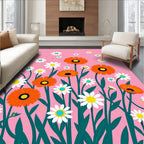 Orange and White Daisy Floral Garland Rug
