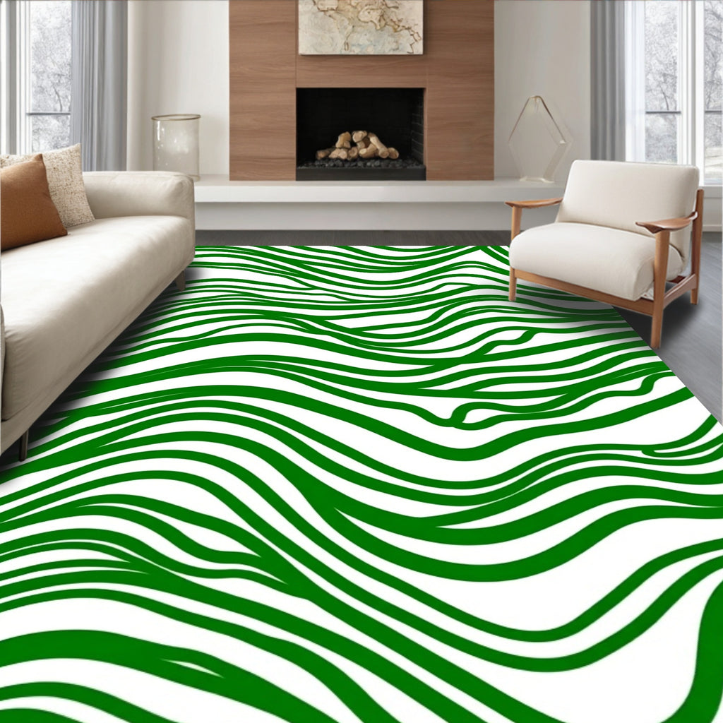 Green Flowing Abstract Organic Pattern Rug