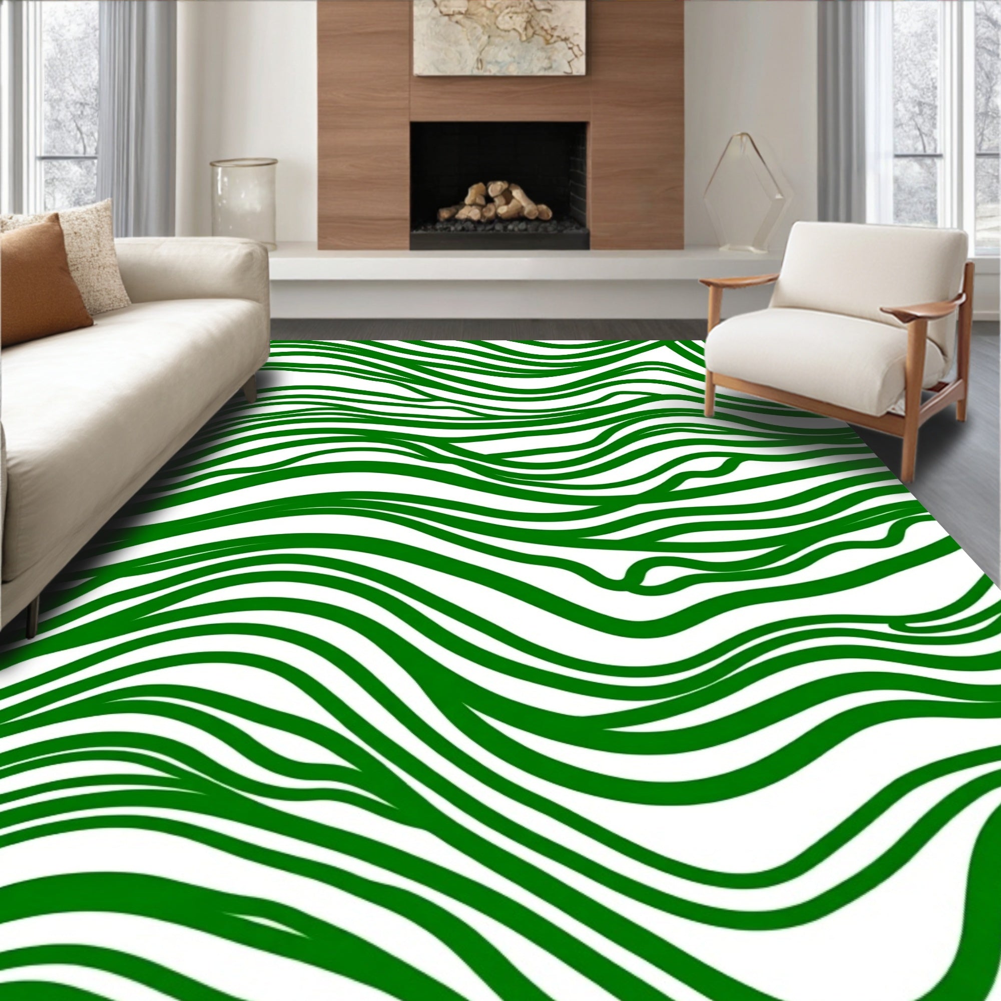 Green Flowing Abstract Organic Pattern Rug