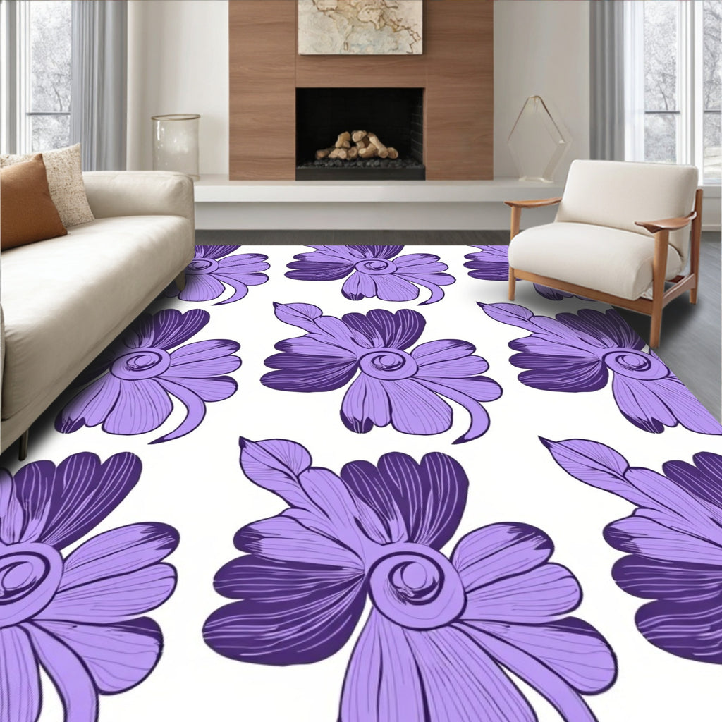 Charming Purple Floral Pattern Rug