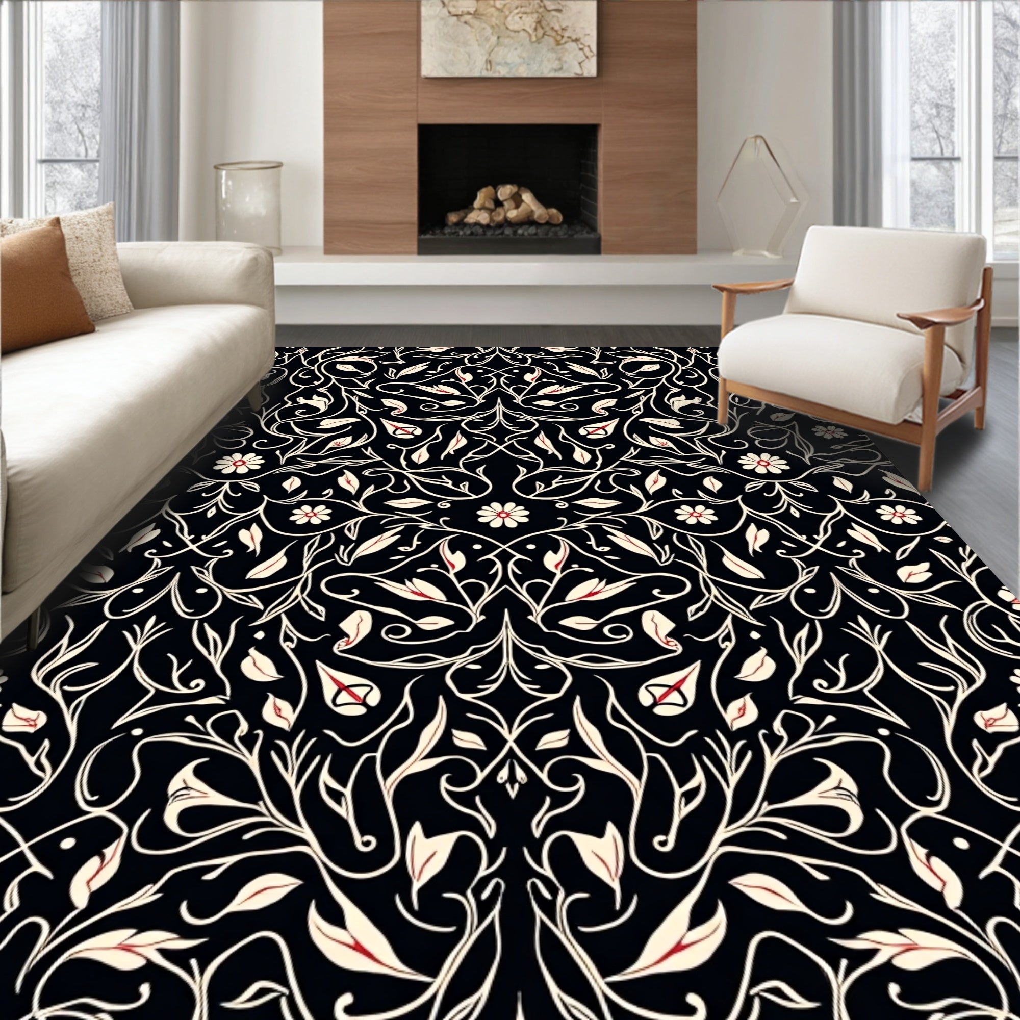 Elegant Floral Vines Pattern Rug