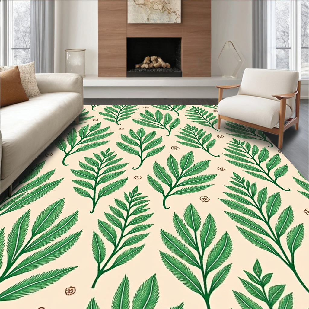 Green Leaf And Small Flower Pattern Rug