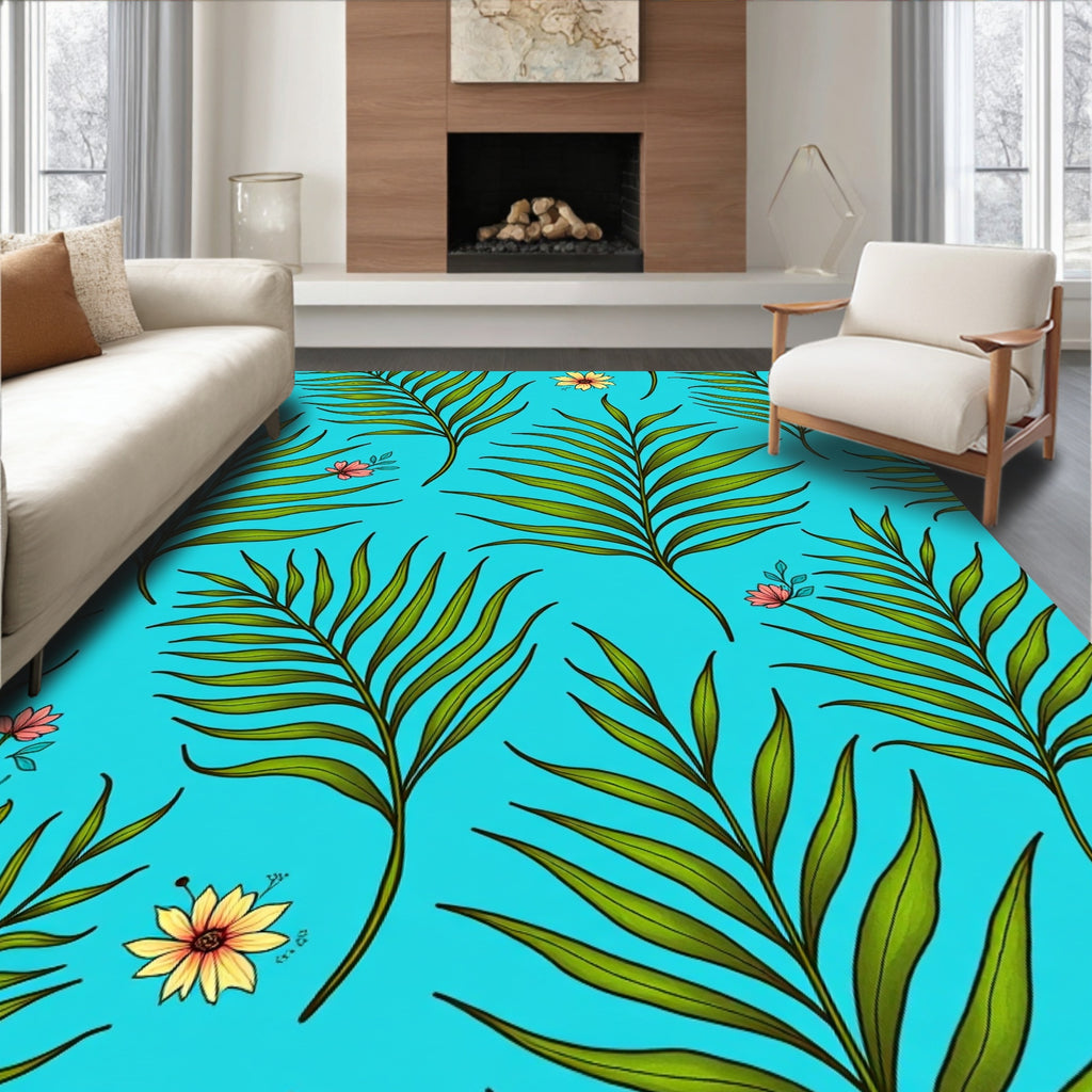 Tropical Palm Leaf Flower Pattern Rug