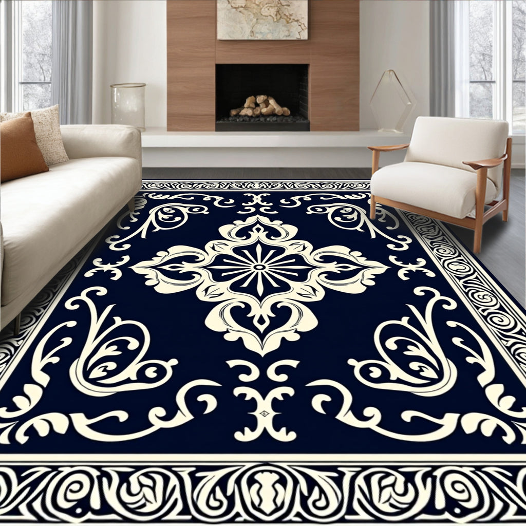 Intricate Floral Scrollwork Symmetry Rug