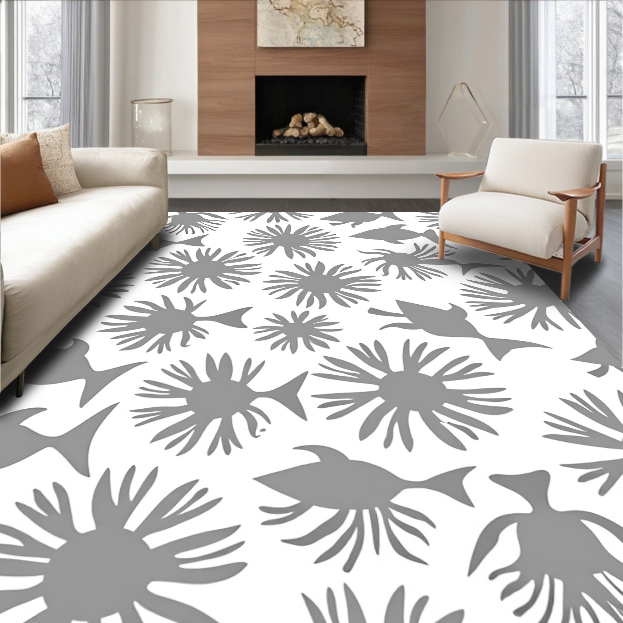 Marine Life Floral Pattern Design Rug