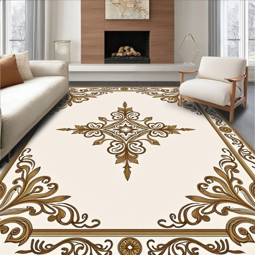 Ornate Gold Filigree Classic Frame Rug