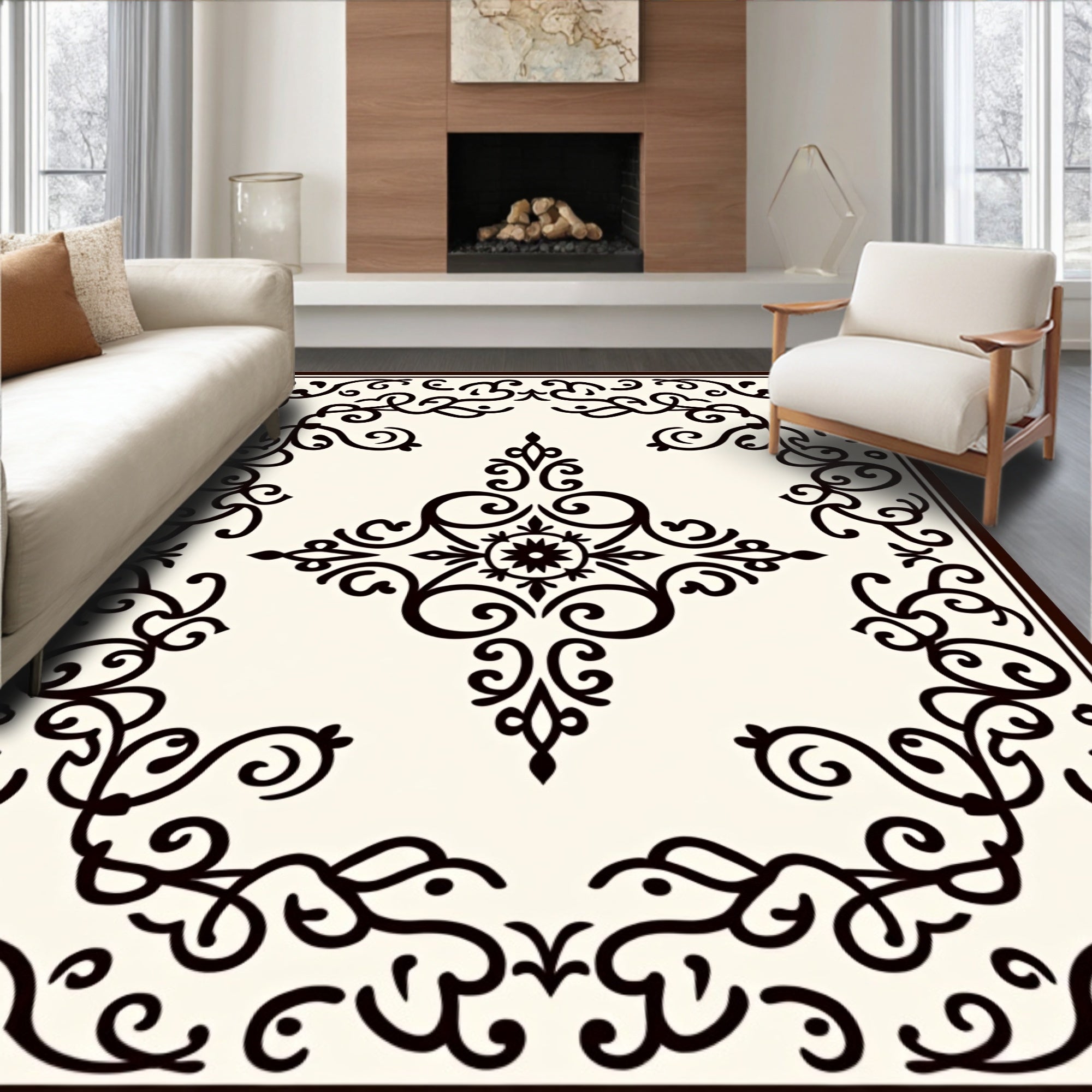 Classic Baroque Floral Scrollwork Rug