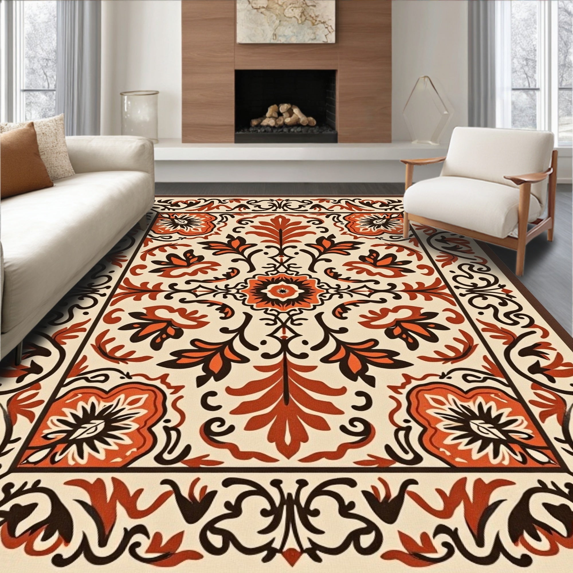 Ornate Floral Inlay Pattern Rug