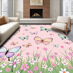 Pastel Butterflies Among Flowers Rug
