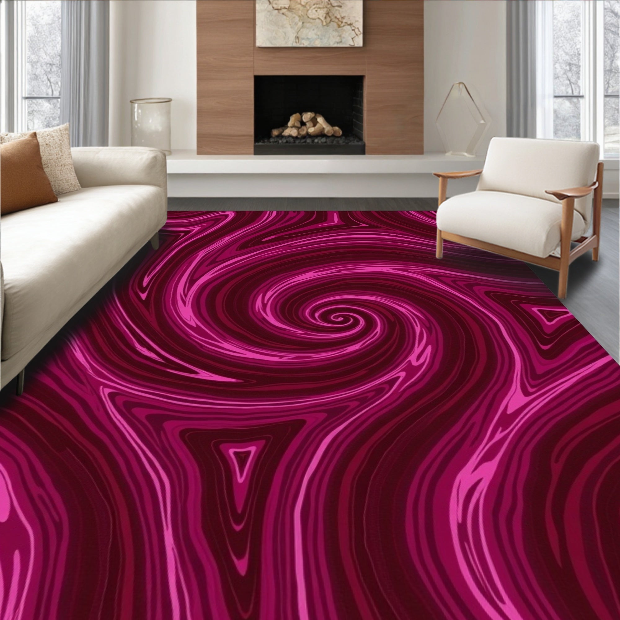 Deep Pink Swirl Marble Pattern Rug