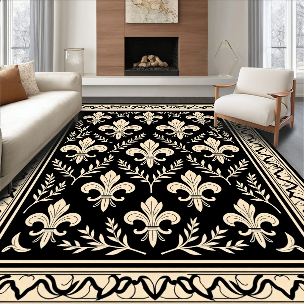 Classic Fleur de Lis Laurel Wreath Pattern Rug