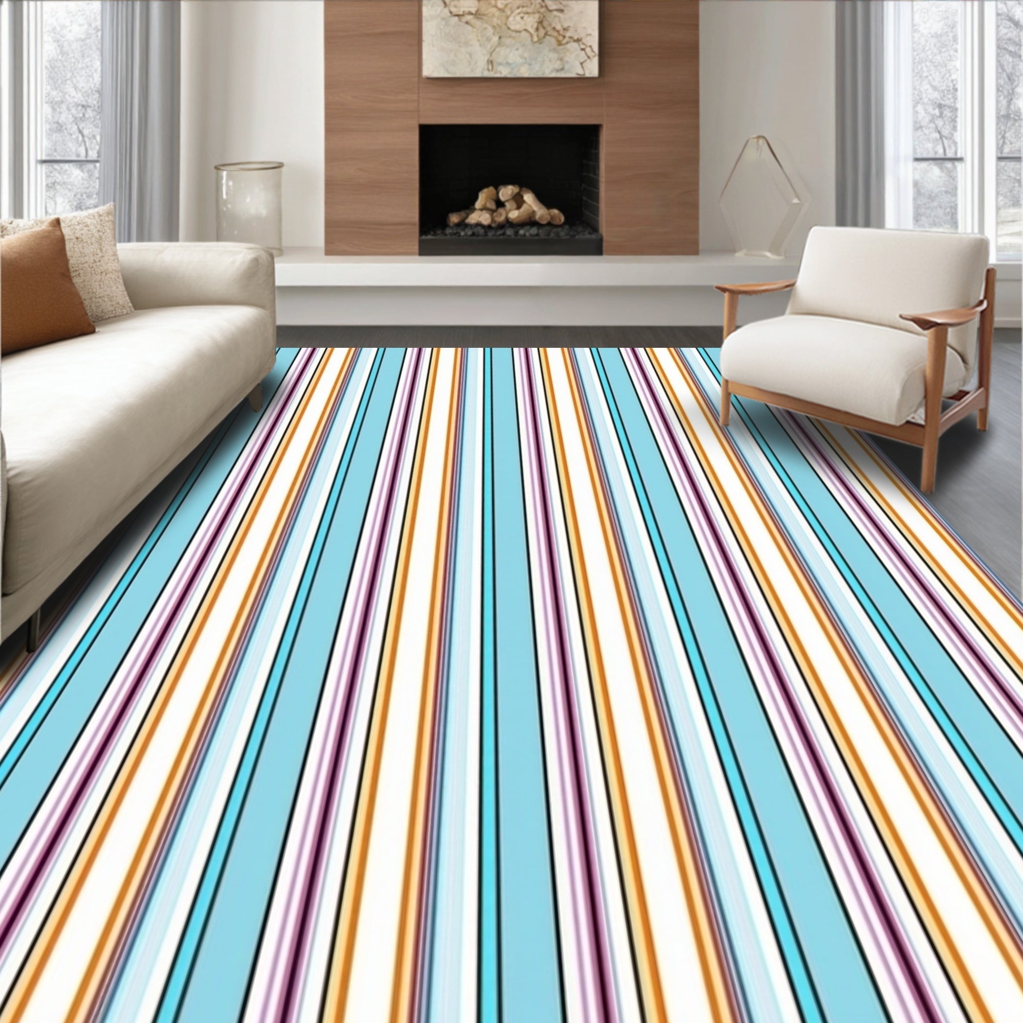 Multi-Color Thin Stripe Pattern Rug
