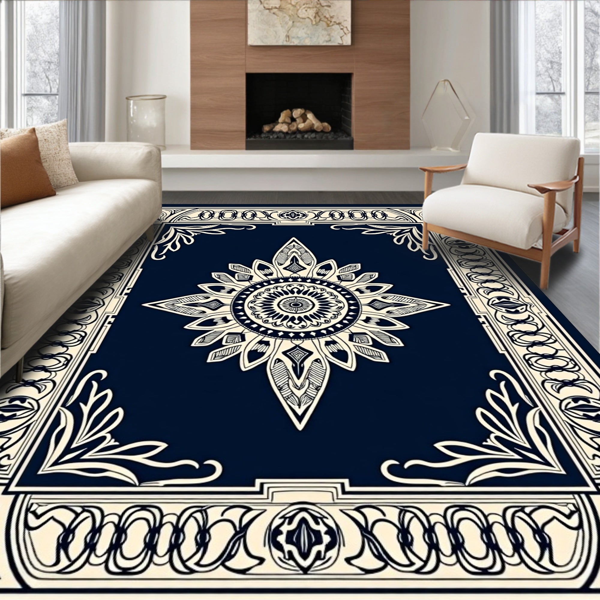 Ornate Starburst Border Medallion Design Rug