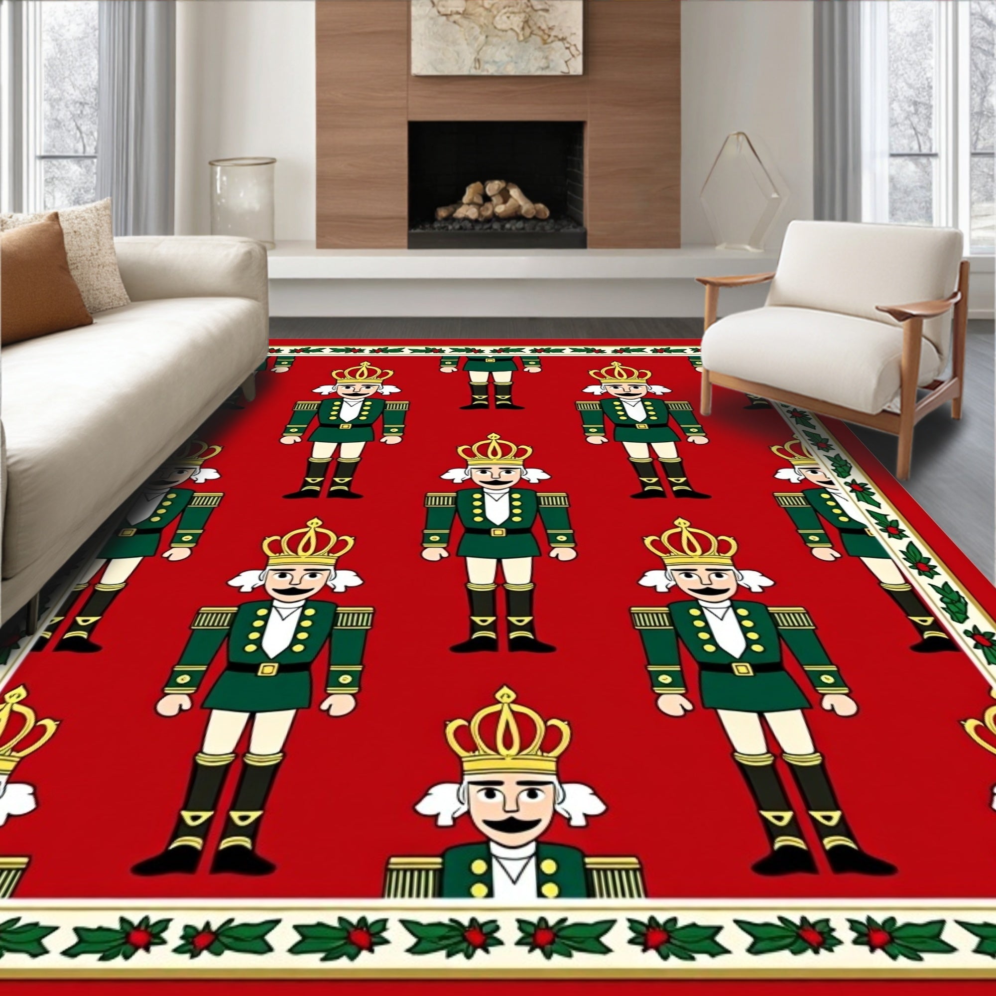 Festive Red Nutcracker Soldiers Border Rug