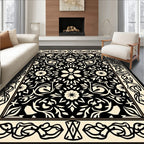 Elegant Black Floral Intricate Design Rug