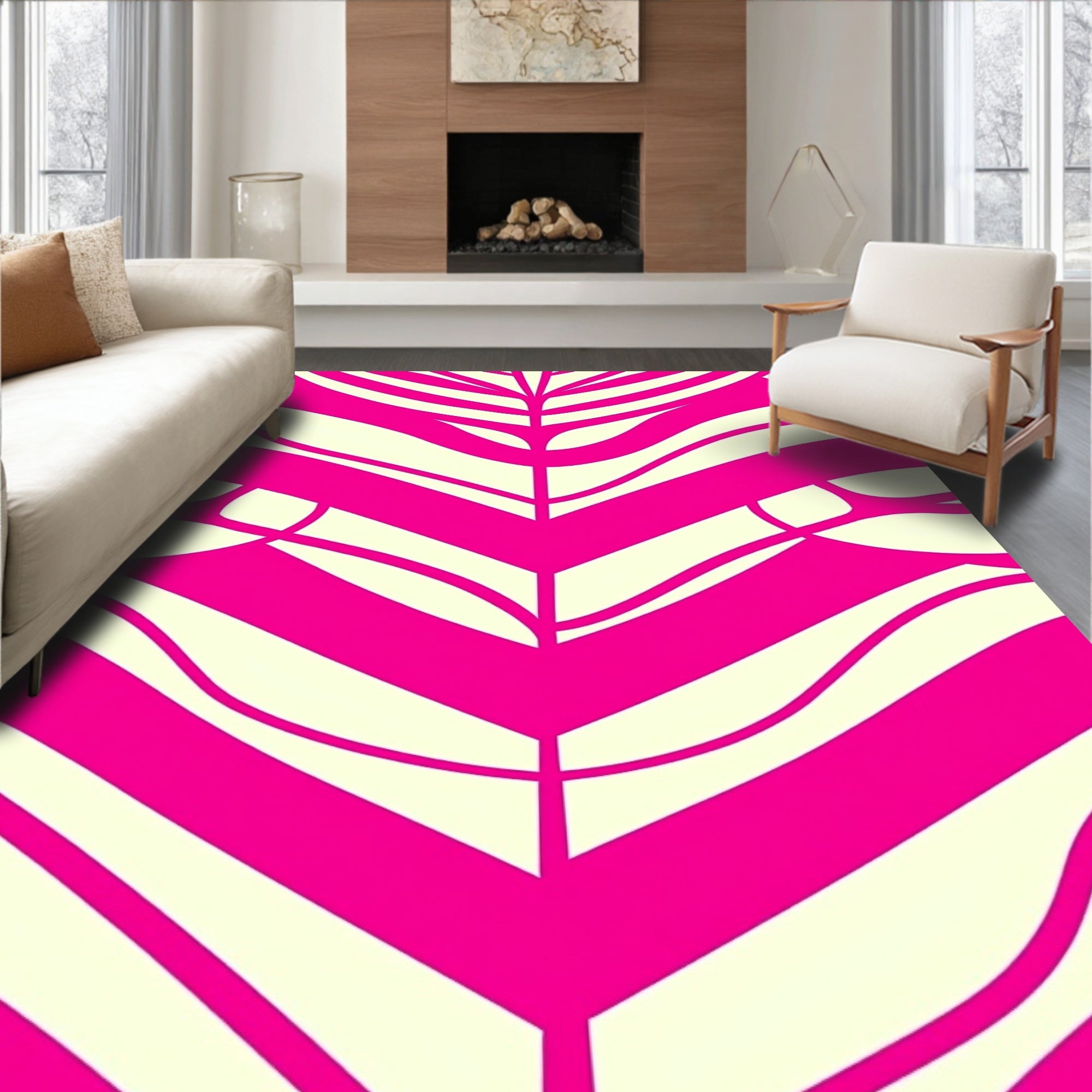 Bold Pink Cream Zebra Strips Rug