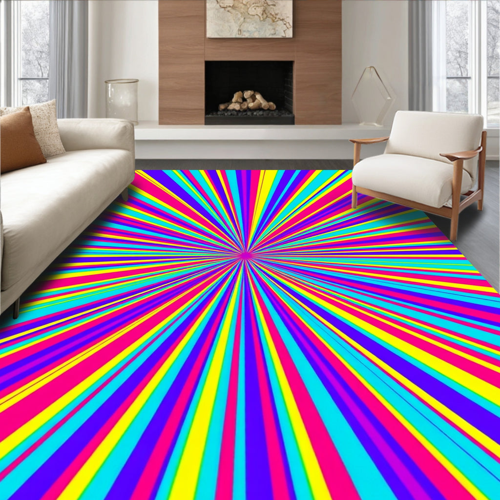 Radiating Stripes Neon Pattern Rug