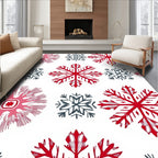 Red Gray Snowflake Holiday Cluster Rug
