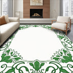Green Floral Swirls Border Rug