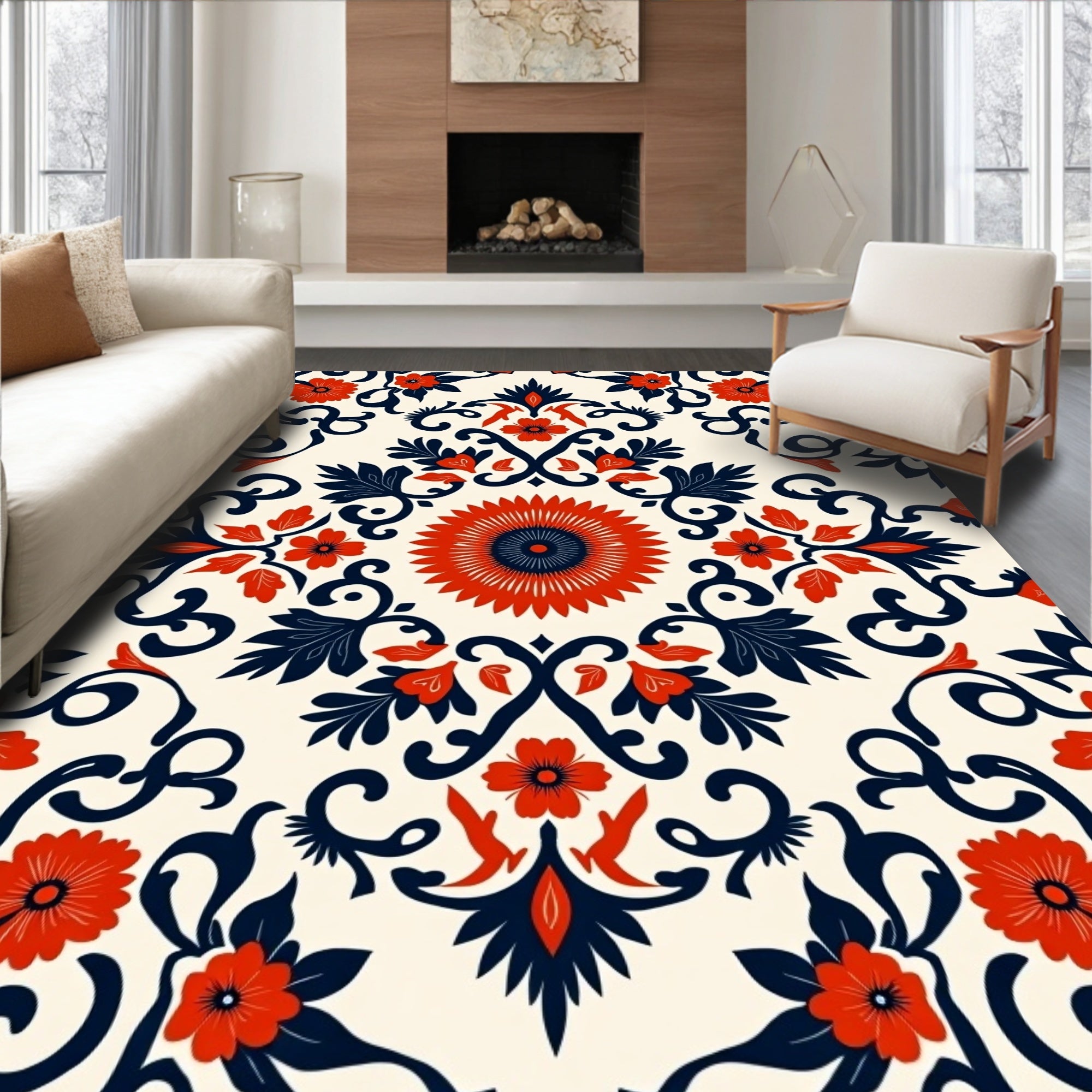 Ornate Floral Swirl Pattern Rug