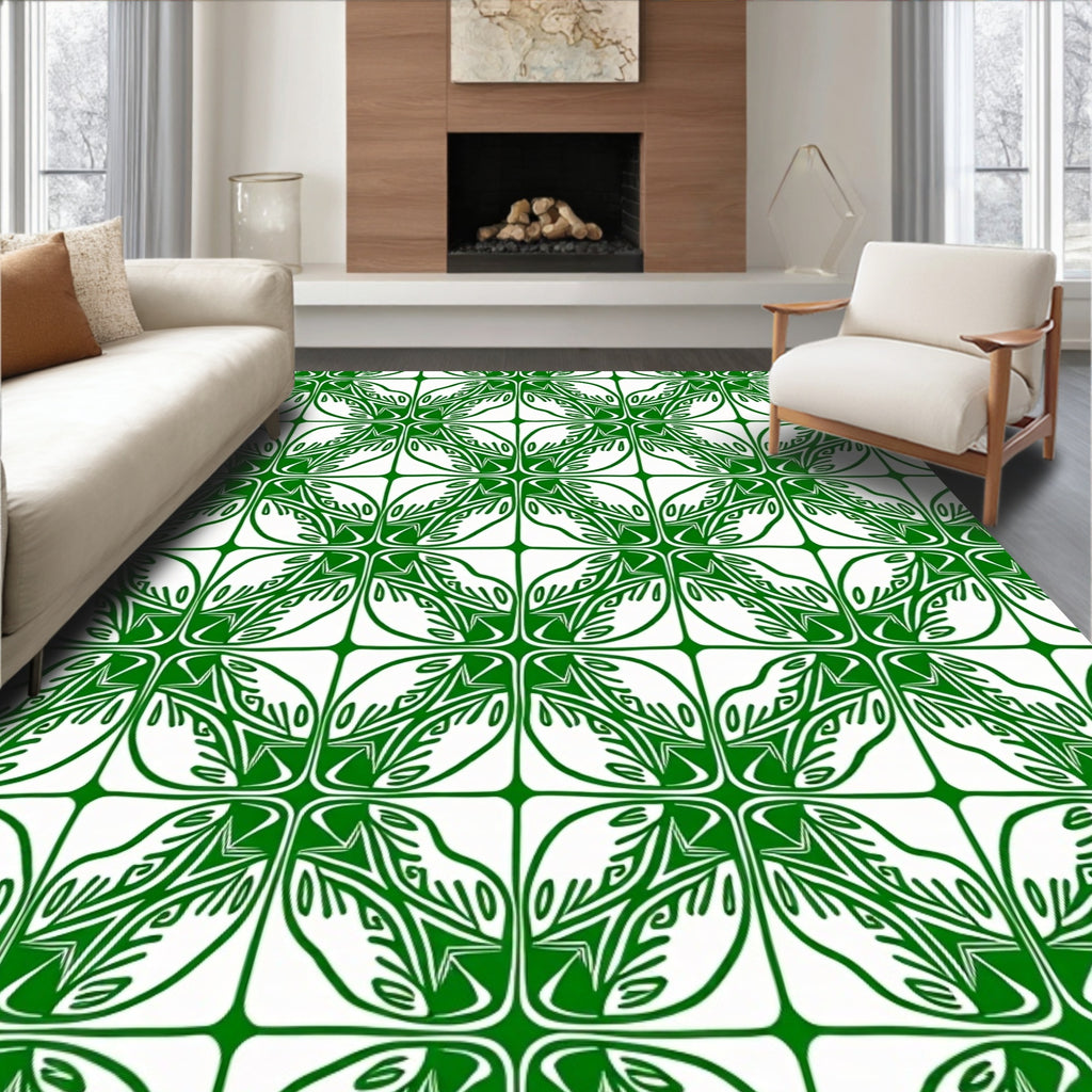 Green Leaf Medallion Pattern Rug