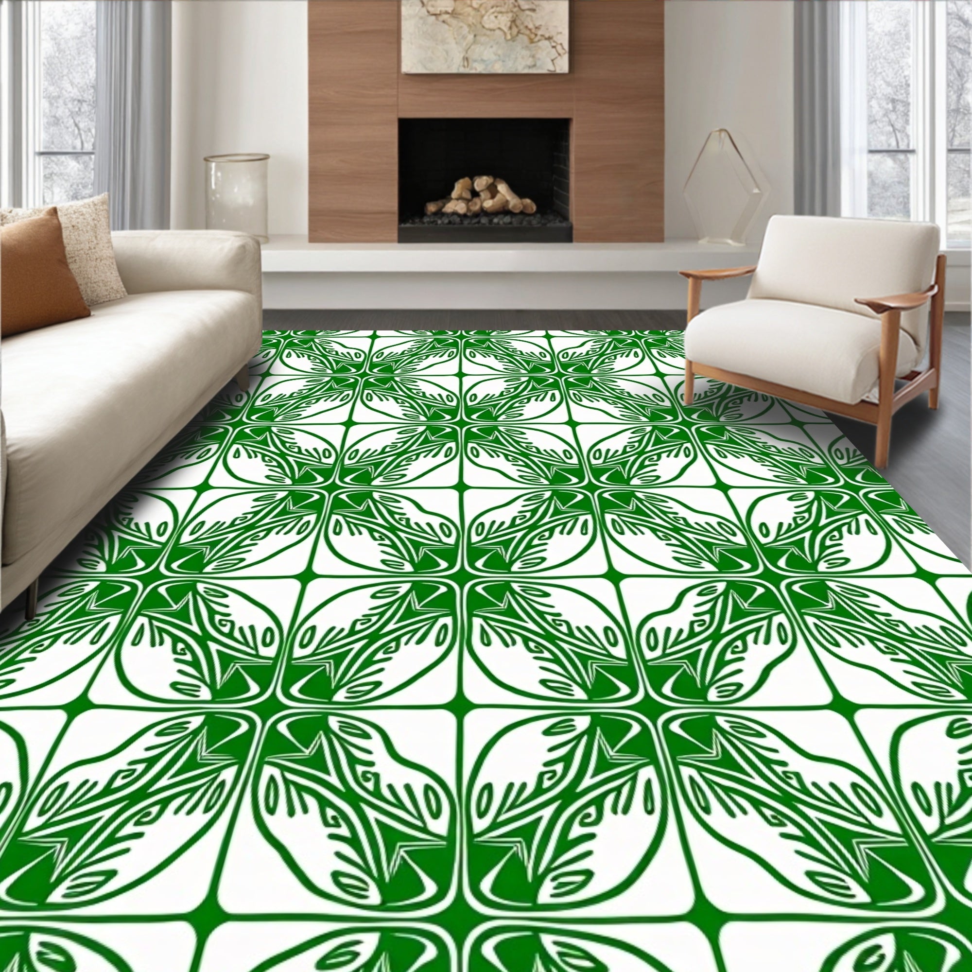 Green Leaf Medallion Pattern Rug