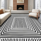 Bold Black White Layered Geometric Rug