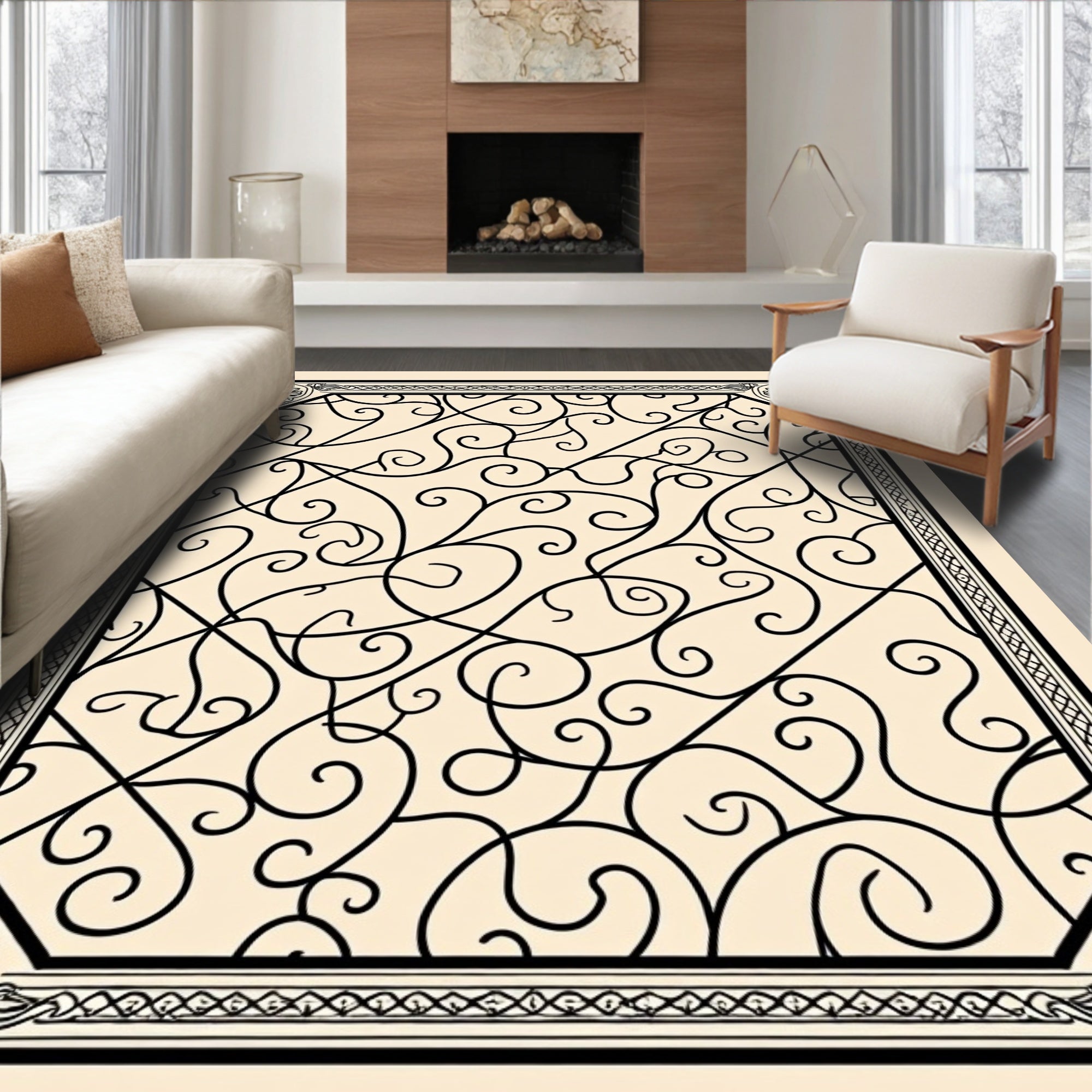 Ornate Scrollwork Floral Detail Rug