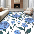 Blooming Blue Floral Outline Pattern Rug