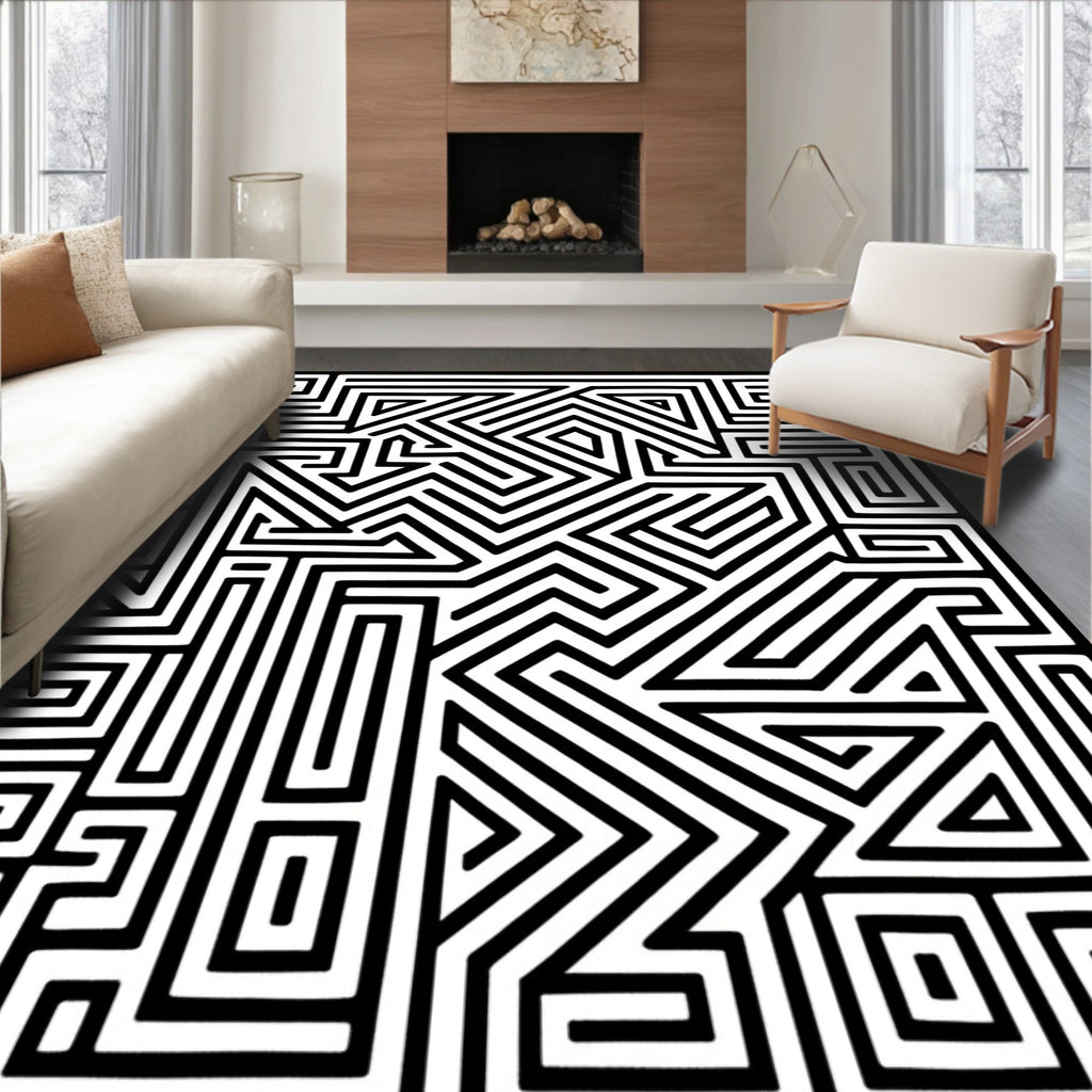 Bold Geometric Maze Pattern Rug