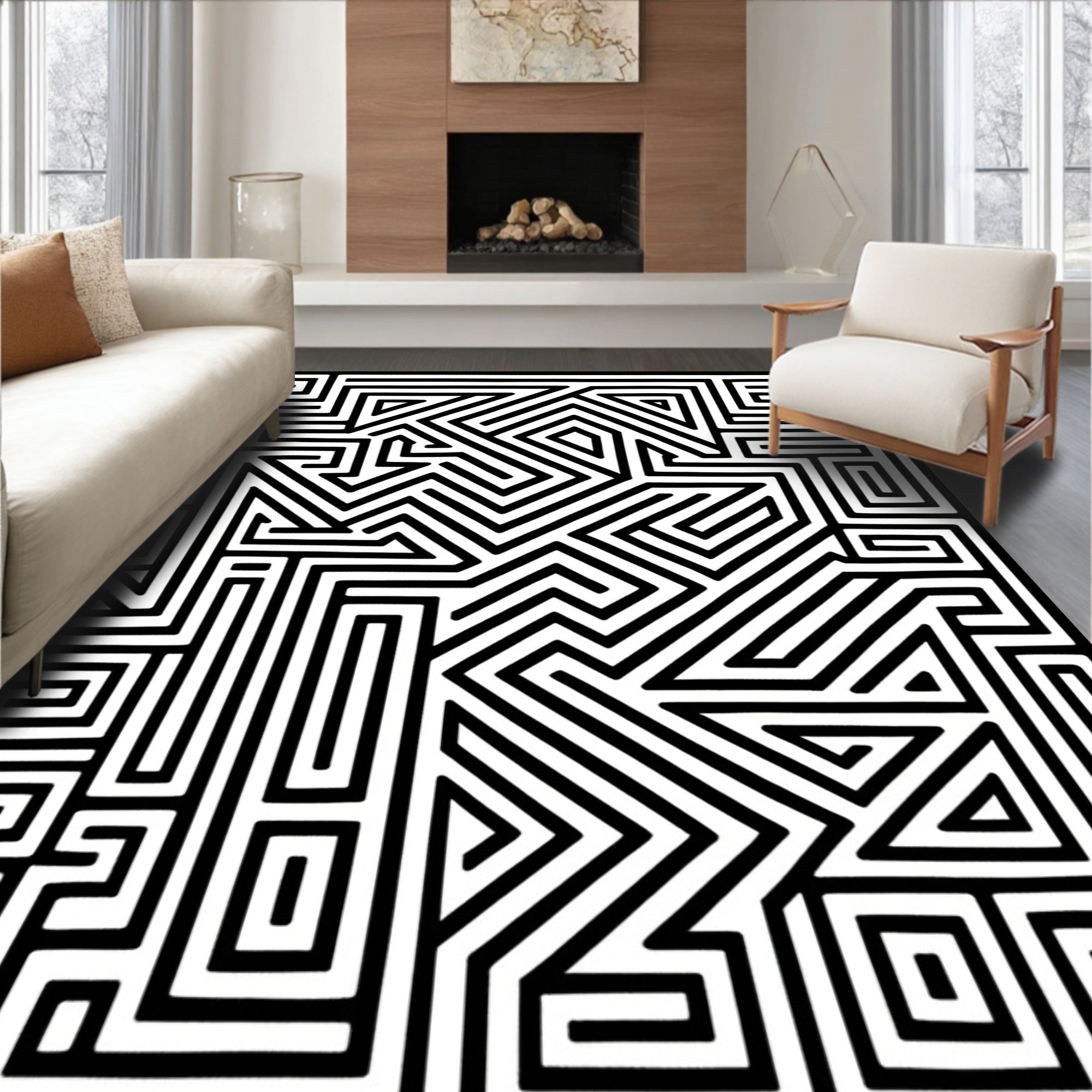 Bold Geometric Maze Pattern Rug