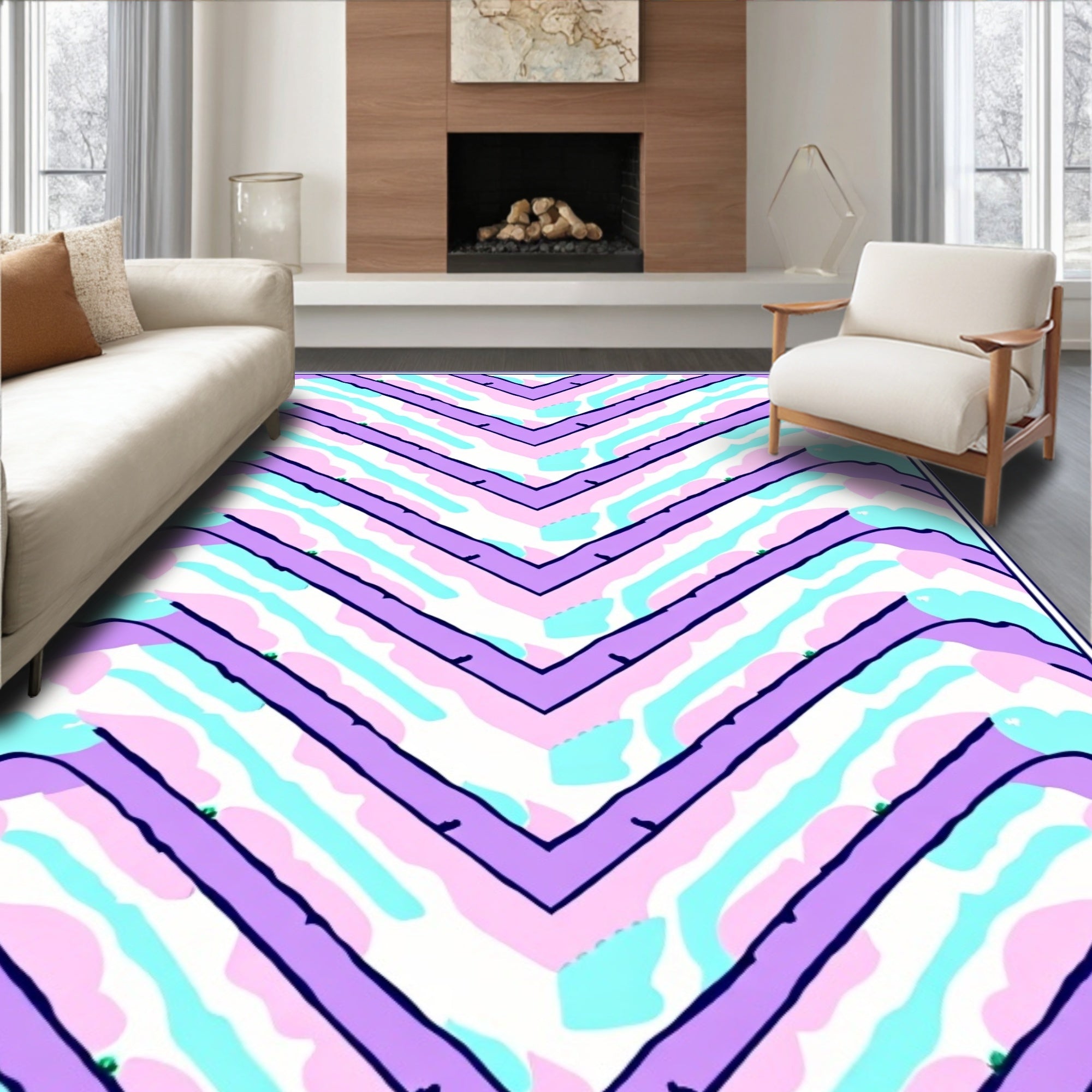Chevron Pastel Swirl Design Rug