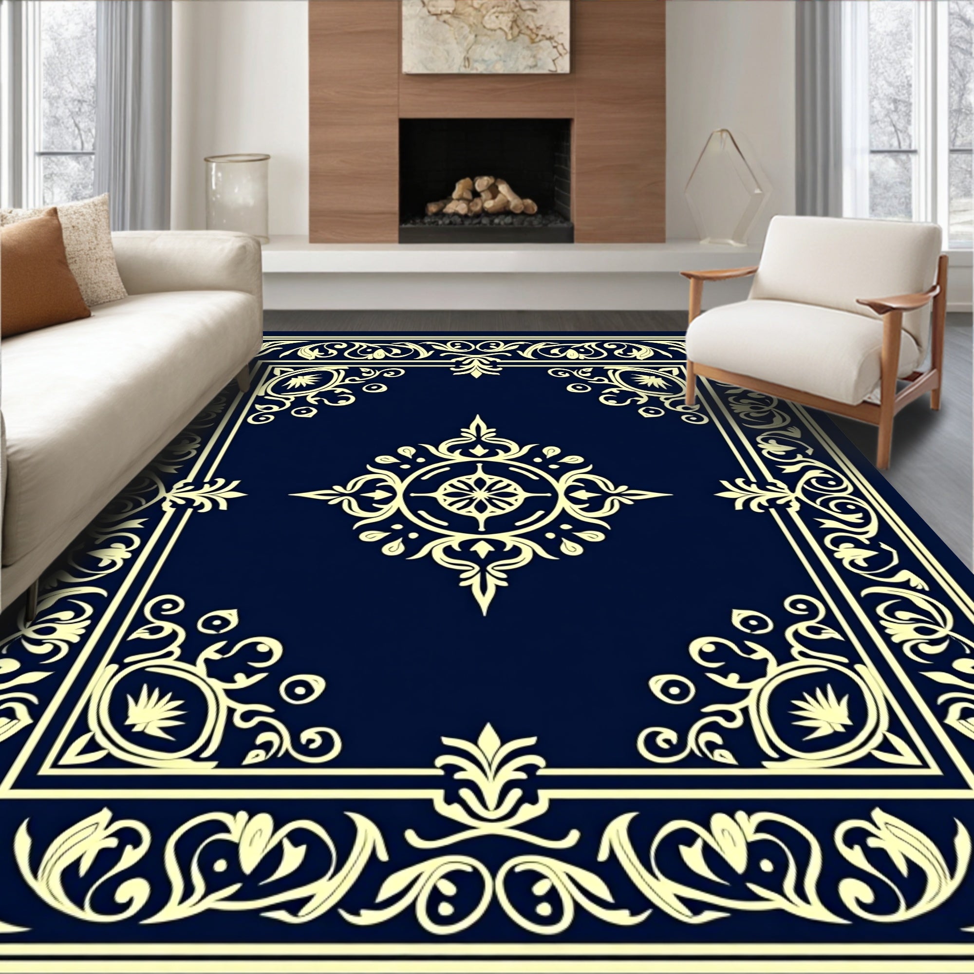 Classic Elaborate Floral Border Design Rug