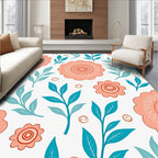 Coral Teal Floral Pattern Abstract Rug