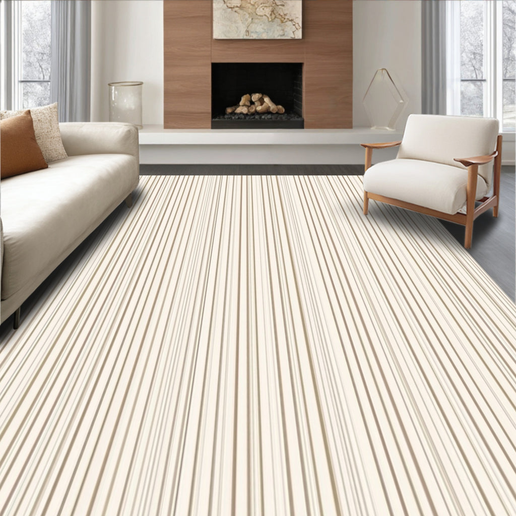 Neutral Striped Subtle Geometric Pattern Rug