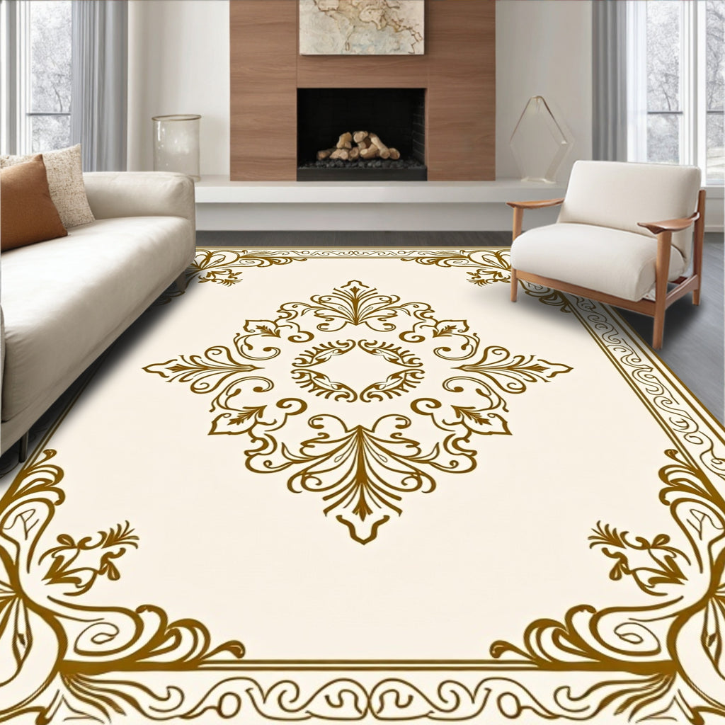 Elegant Floral Scroll Work Rug