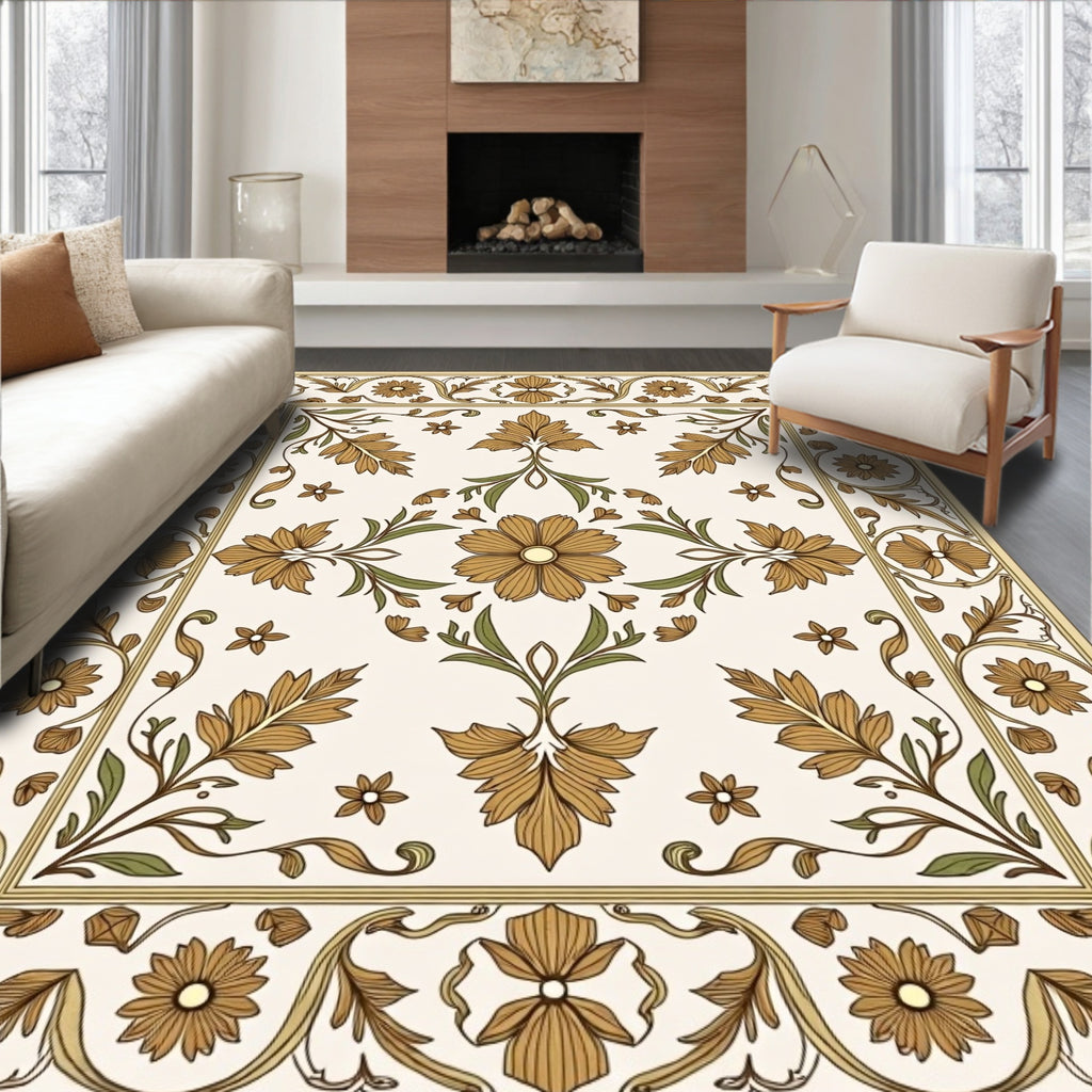 Ornate Floral Leaf Pattern Design Rug