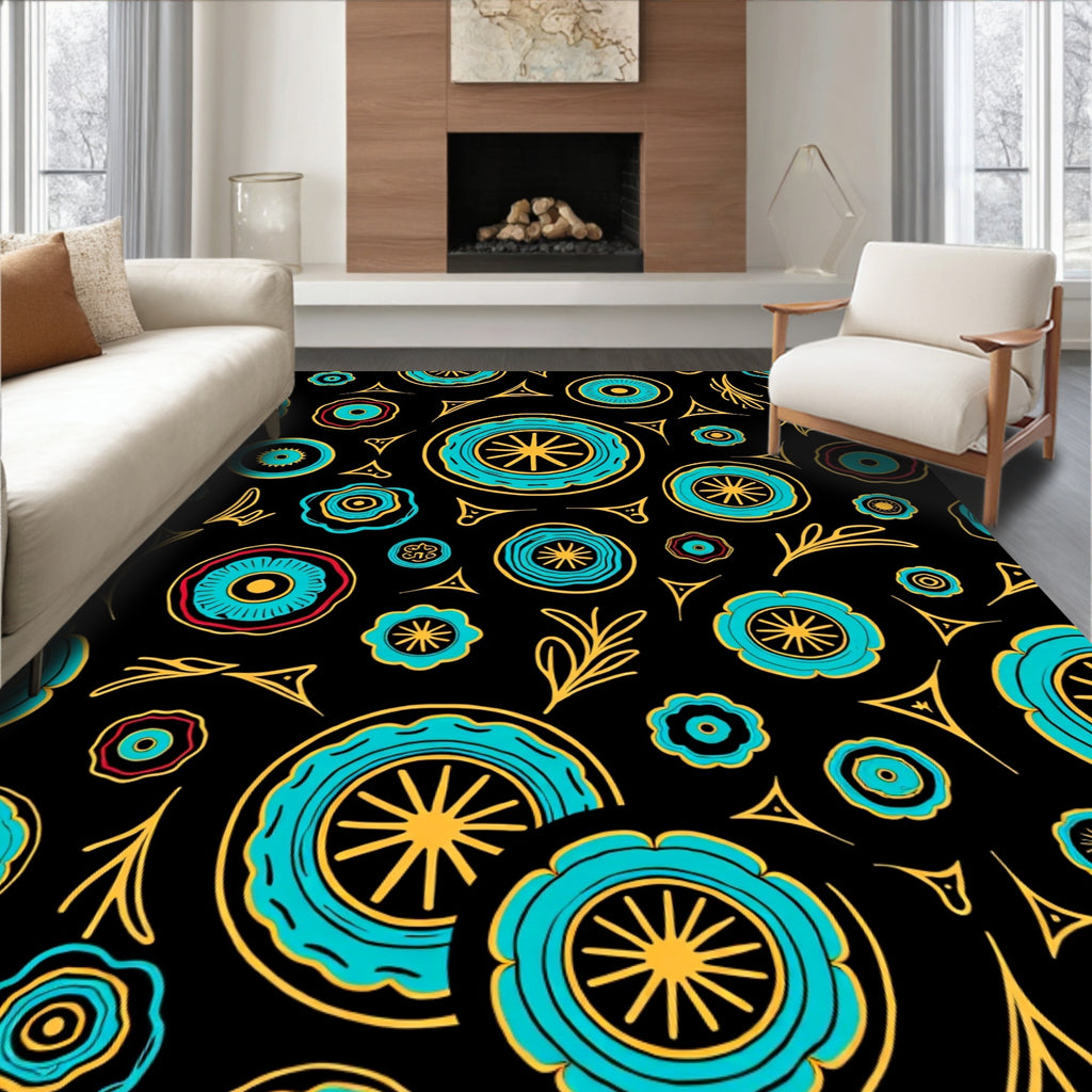 Turquoise Floral Pattern Design Rug