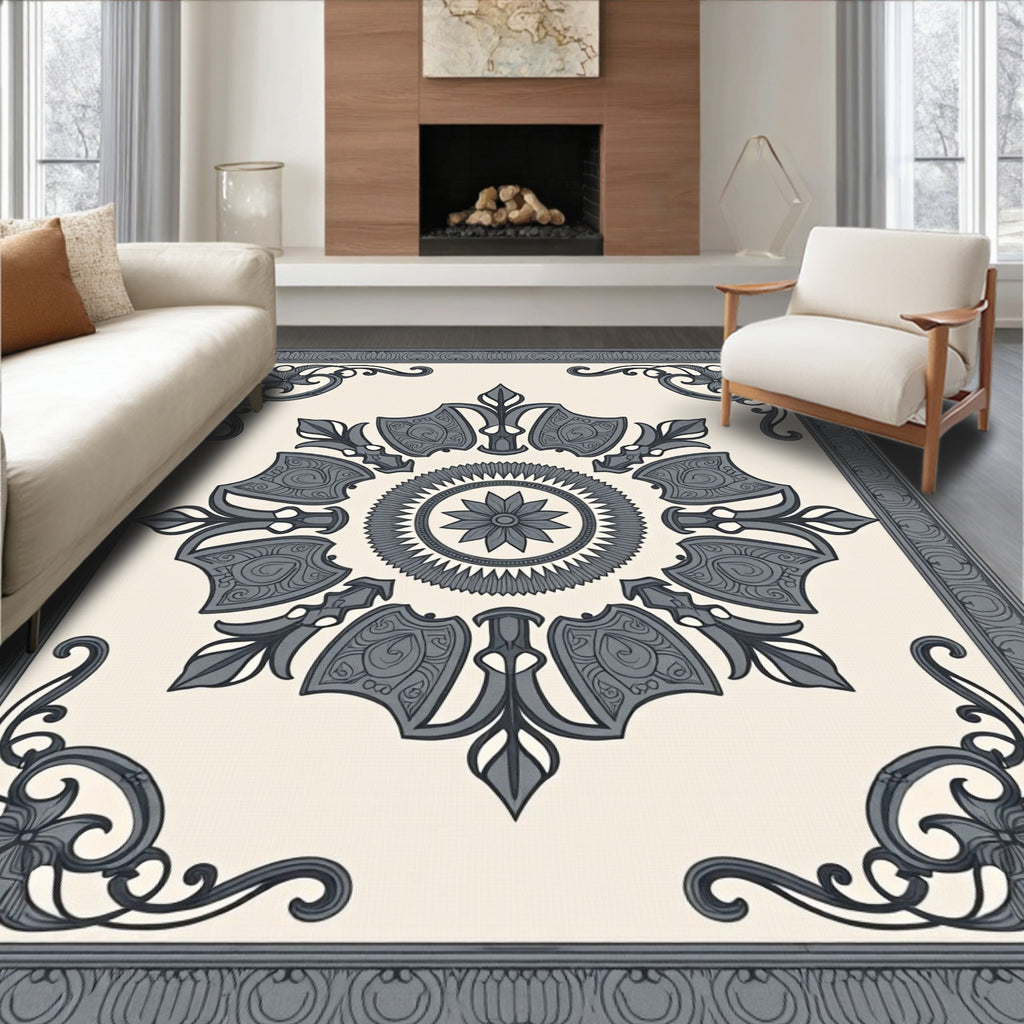Classic Floral Medallion Grey Pattern Rug