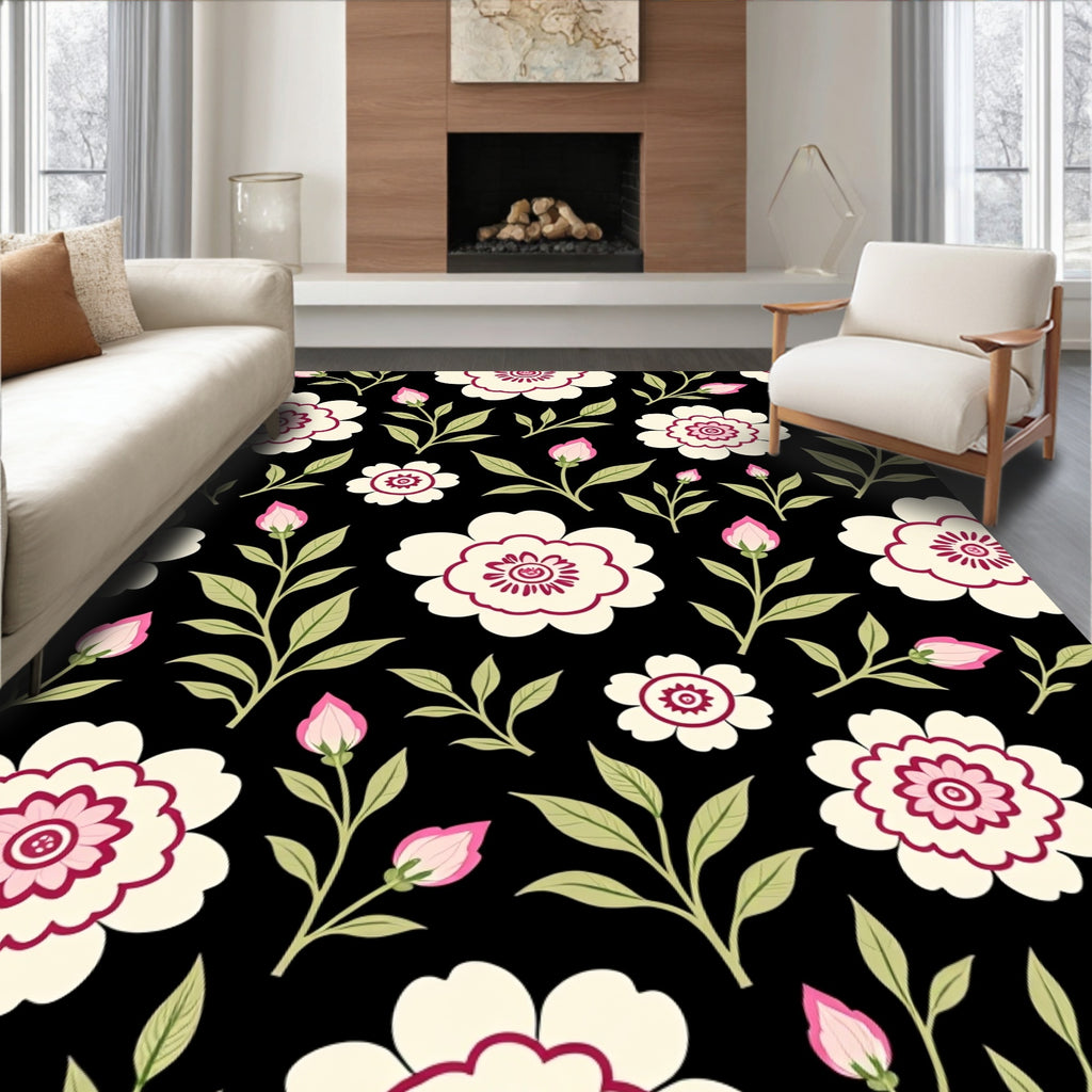 Bold Floral Pattern With Pink Accents Rug
