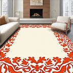 Bold Orange Floral Vine Frame Design Rug
