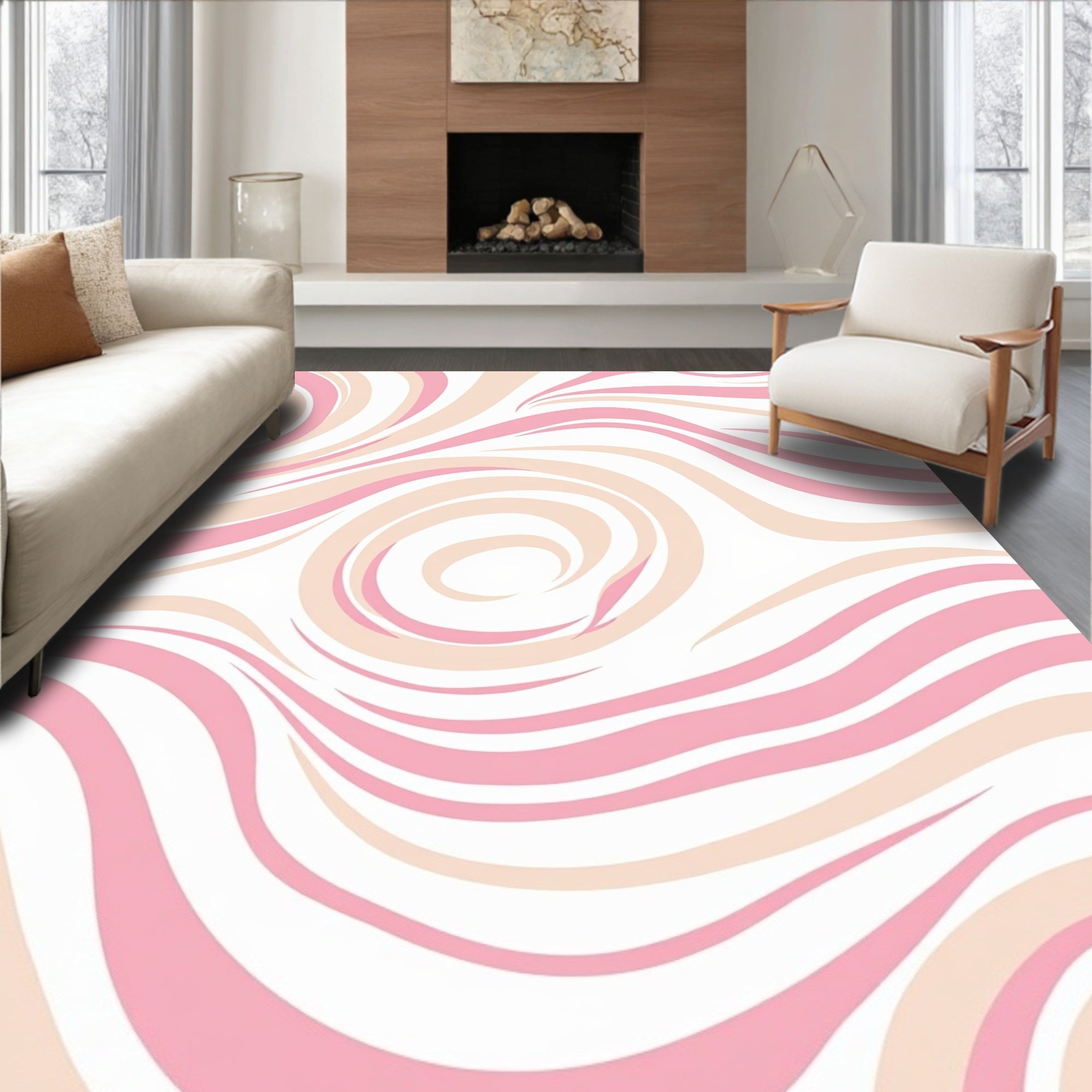 Blush Pink Swirl Abstract Pattern Rug