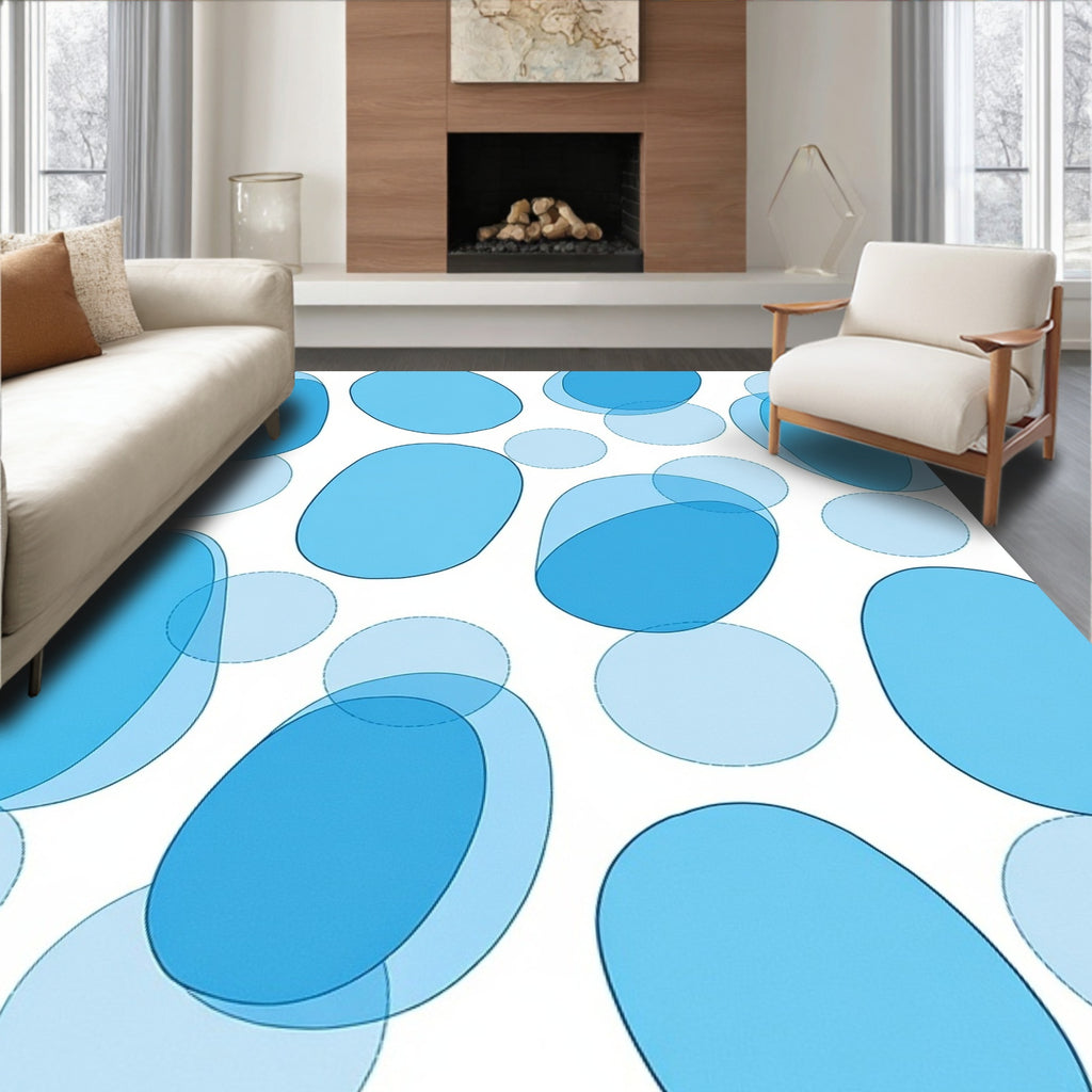 Abstract Blue Blob Pattern Rug