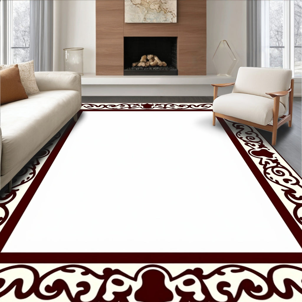 Ornate Floral Border Pattern Design Rug