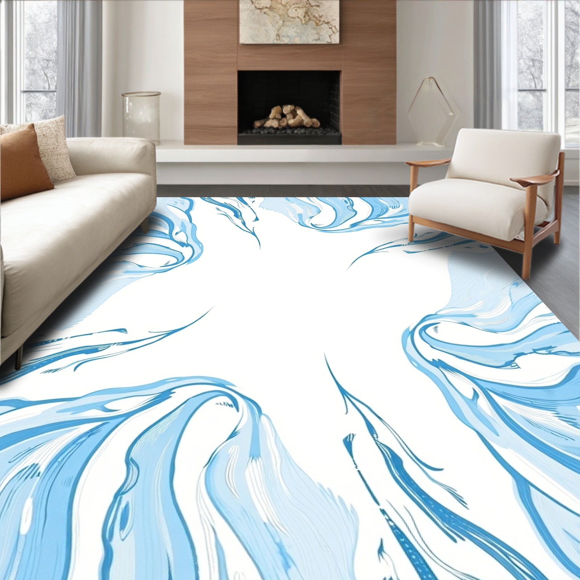 Abstract Blue Flowing Lines Rug