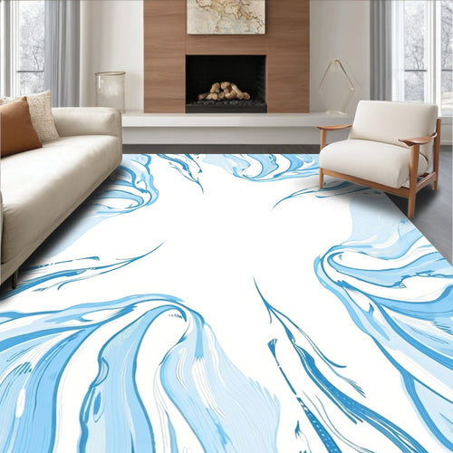 Abstract Blue Flowing Lines Rug